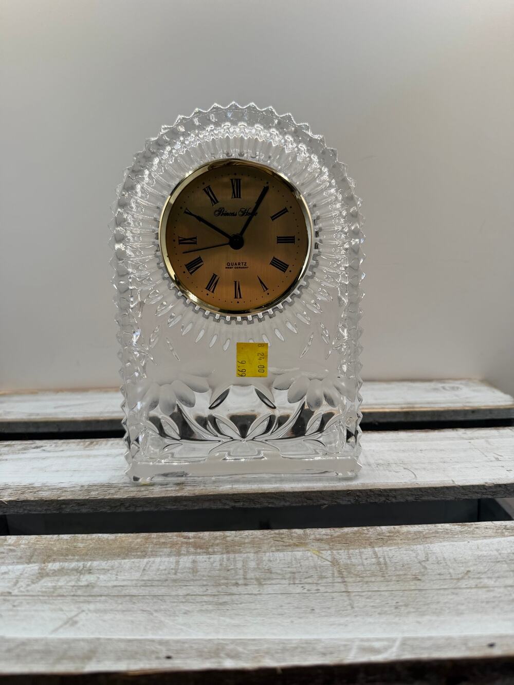 Princess House Heritage Crystal Quartz Mantel Desk Clock-Floral -West Germany 8"